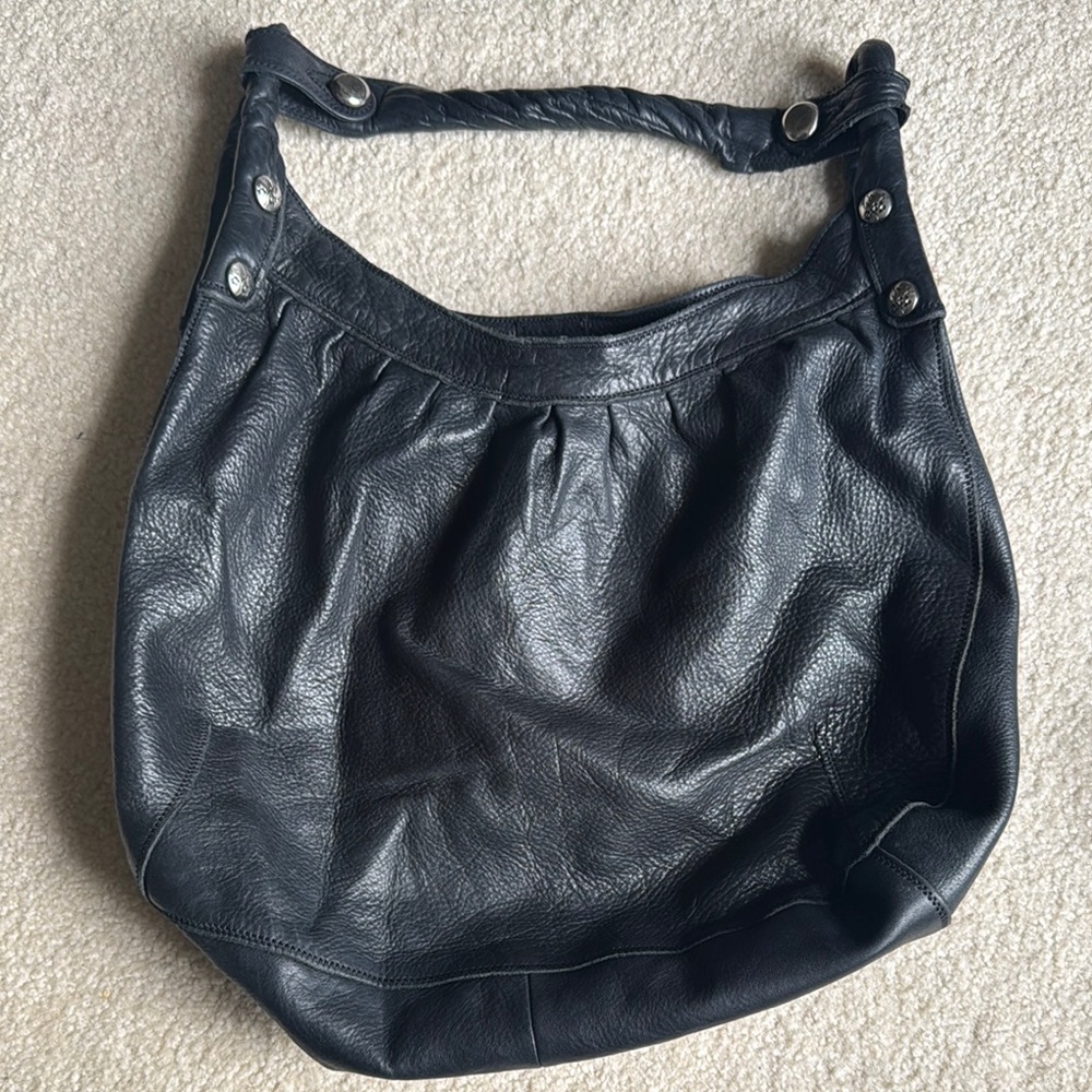 Classic Vintage Lucky Black Leather Hobo Bag with Slouchy Silhouette